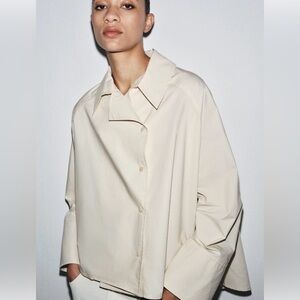 ZW Cream Oversized Button-Front Jacket